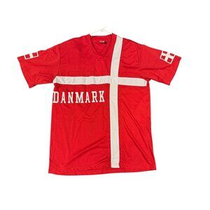 Denmark Shirt Mens Medium Red Dannebrog Flag Number 10 Soccer Football V Neck